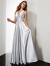 A Line Satin Pleats Halter Floor Length Prom Dresses with Pockets LBQ3466